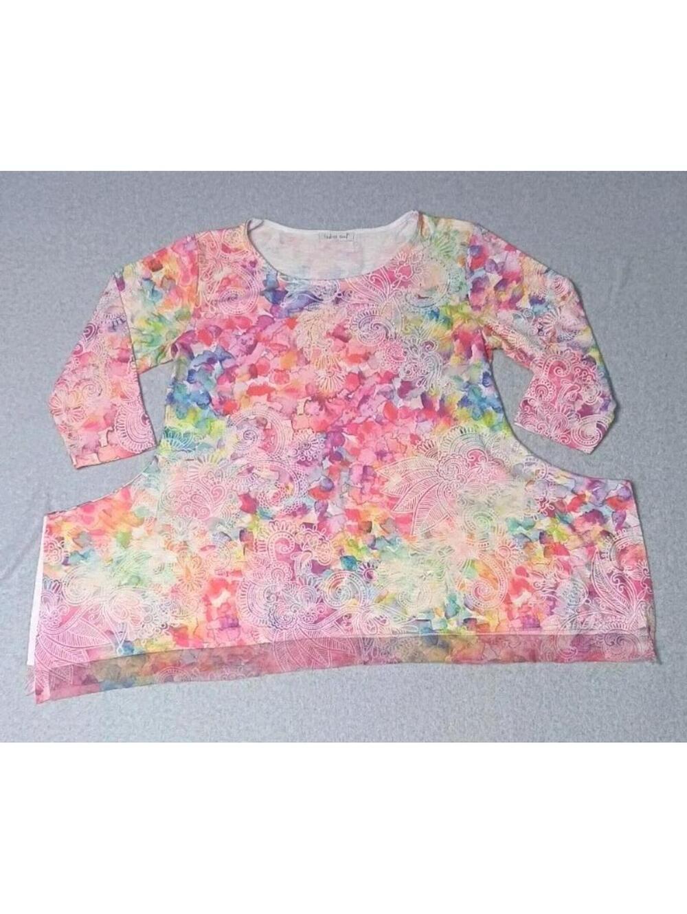 Indigo Soul Asymmetrical Blouse Top Womens Size Large Multicolor Paisley Design